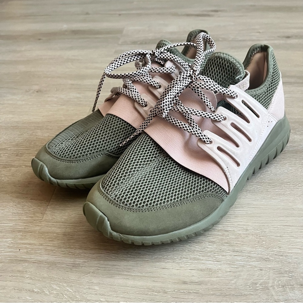 Adidas Tubular Radial Olive Green and Pink Women's Size 8